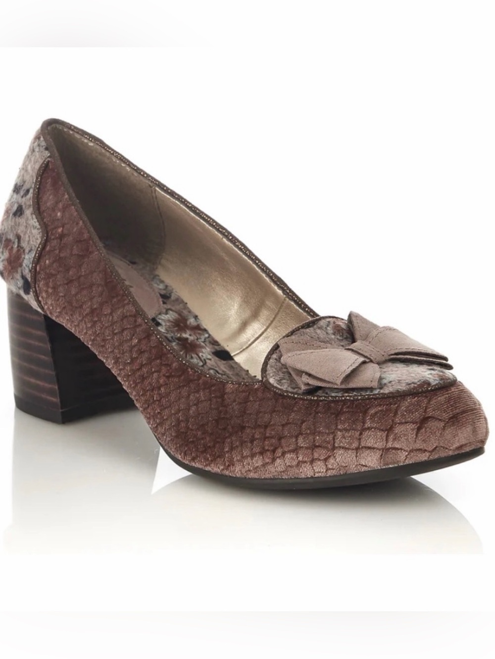 RUBY SHOO Block 2” Low Heeled Court Mink THALIA Bow Front Loafer Pumps Sz 9